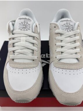 Reebok Classic Low-Top Sneakers in White & Light Gray Suede